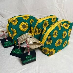 Set of 3 Sunflower Print Accessories Bags Handmade by Tai Crafts